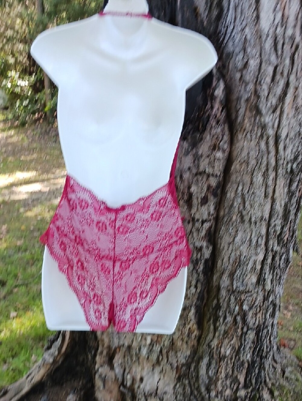Floral Lace Halter Teddy Bodysuit - Raspberry - Picture 4 of 4